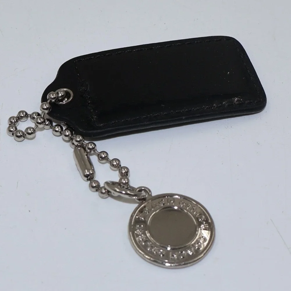 Coach Hangtag Set Unisex OS Black Leather Silver Medallion Bag Charm Accessory